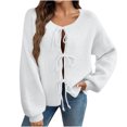 thumbnail image 2 of Yuyuzo Womens Cardigans Long Sleeve Tie Front Crewneck Knit Dropped Shoulder Sweater Fall Winter Cropped Jacket, 2 of 7