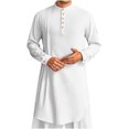 thumbnail image 2 of Men's Cotton Muslim Robe Set Arabic Style Long Sleeve Button Front Casual Robe for Daily Wear, 2 of 9