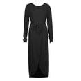thumbnail image 3 of cfhntfmh Robes de Cocktail pour Femmes Automne Confortables Col Rond Manches Longues Longue Robe Maxi Douce Aguichant Ceinturée Fente Latérale Robe de Soirée, 3 of 3
