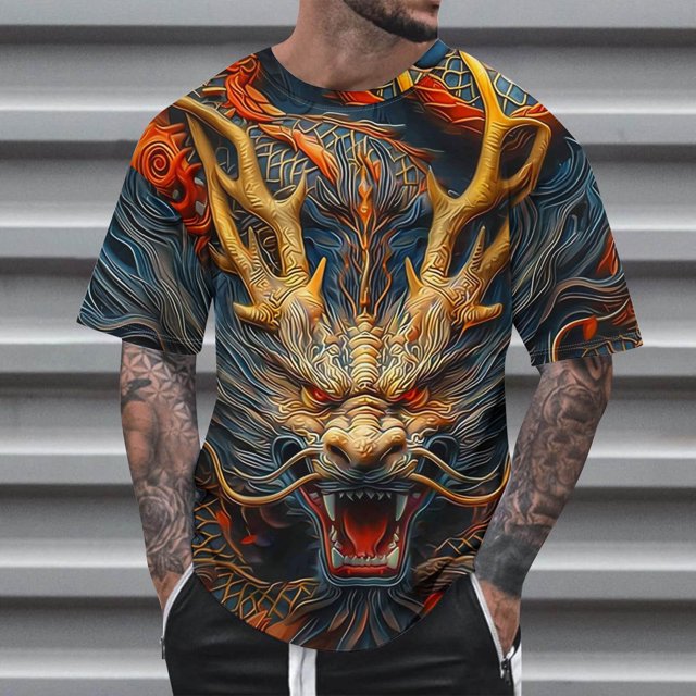 Qertyioot Cadeaux pour la Fête des Pères Mode Été Décontractée T-shirt Imprimé Col Rond pour Hommes