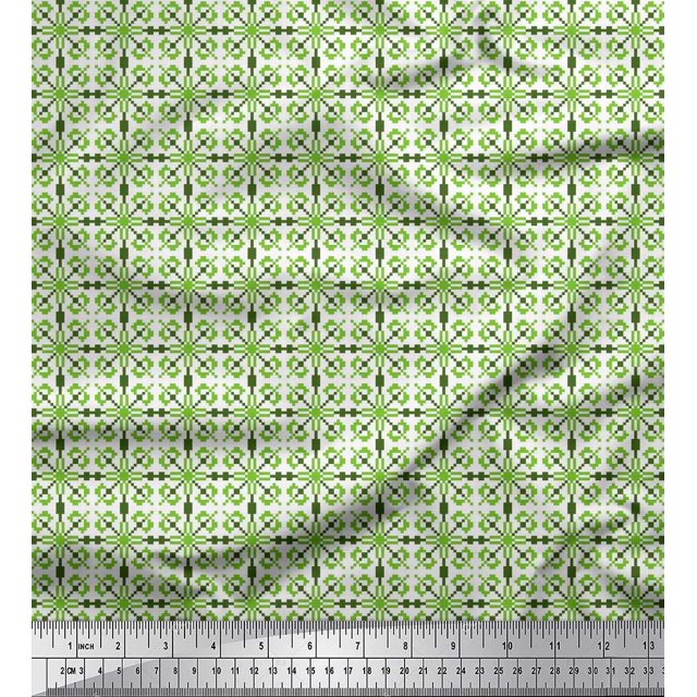 Soimoi Silk Fabric Geometric Small Printed Fabric 1 Yard 42 Inch Wide