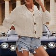thumbnail image 3 of Baberdicy Cardigan Sweater Ladies Solid Color Button Sweater Knit Cropped Loose Cardigan Women's Cardigans White, 3 of 3