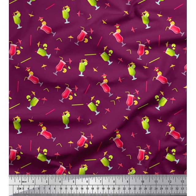 Soimoi Polyester Crepe Fabric Straw & Juice Beverages Decor Fabric Printed Yard 52 Inch Wide