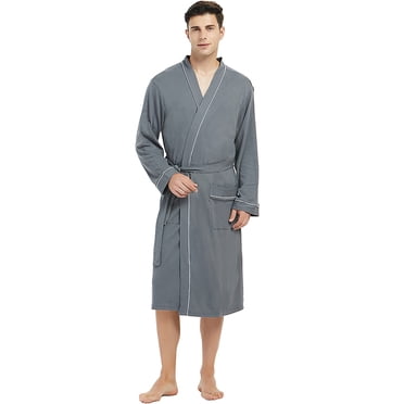 U2SKIIN Mens 100% Cotton Robes, Lightweight Soft Spa Knit Bathrobe for Men,(Iron Gray,L/XL)