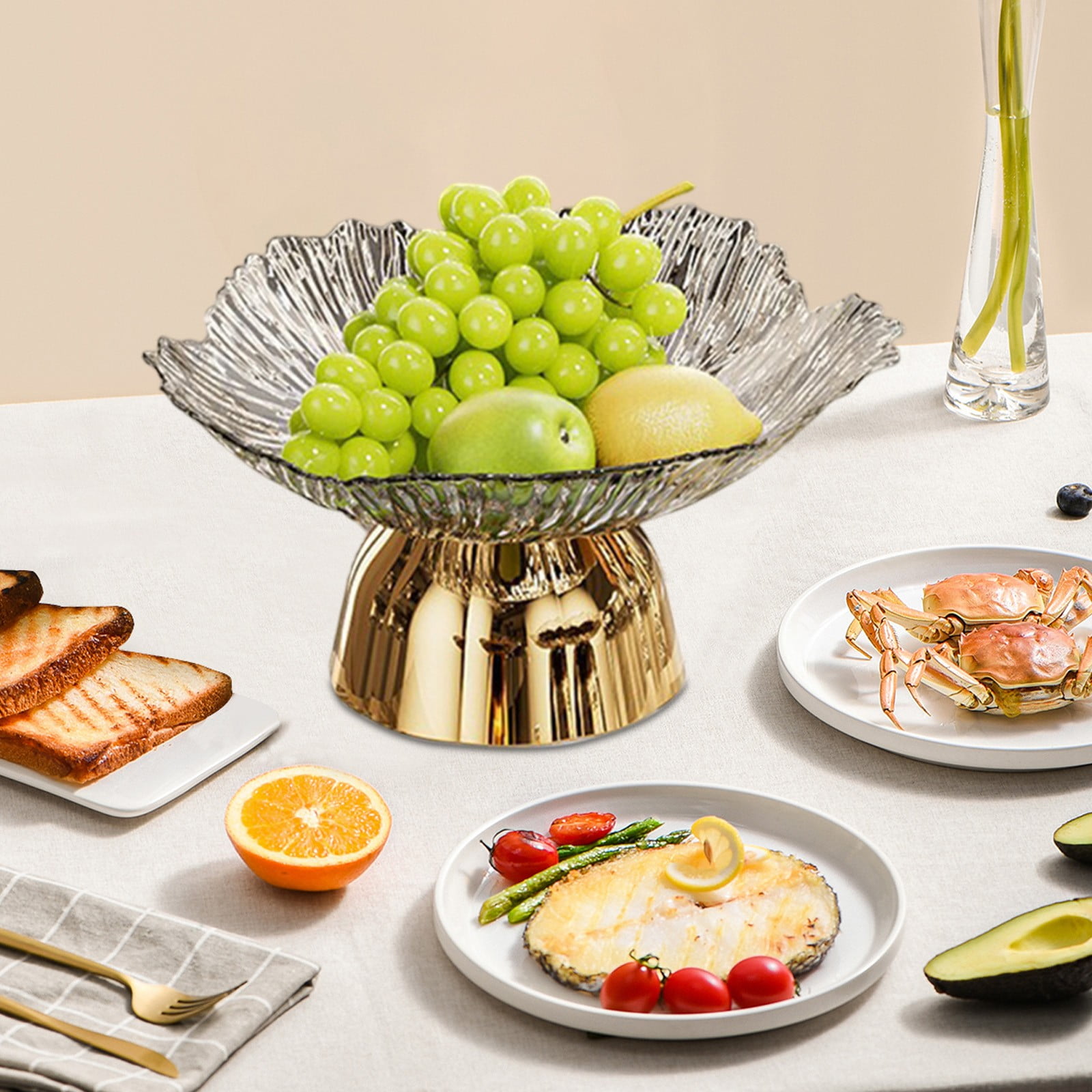 Jpxdew Luxury Fruit Plate with Detachable Base,9.45 Inch Coffee
