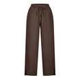 thumbnail image 4 of Women Casual Cotton Linen Drawstring Elastic Waist Long Wide Leg Pants, 4 of 6