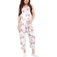 thumbnail image 1 of Girls Jumpsuit Bow Print Rompers for Girls Loose Casual Rompers with Pockets Cute Clothes 7-8 Y, 1 of 6