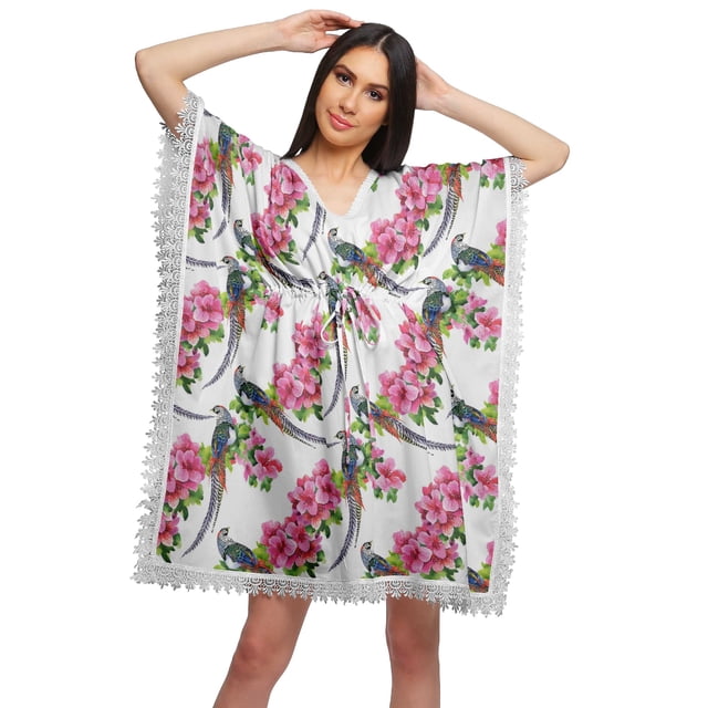 Moomaya Robe Courte de Caftan de Plage, Robe de Couverture Imprimée, Kaftan pour Femmes, Tenue de Plage, Couverture
