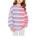 thumbnail image 1 of HAiming Chandails Molletonnés à Enfiler pour Filles, Tendance, à Blocs de Couleur, Rayés, Col Rond, Manches Longues, Hauts, Automne Hiver, Chemisiers Décontractés, 1 of 3