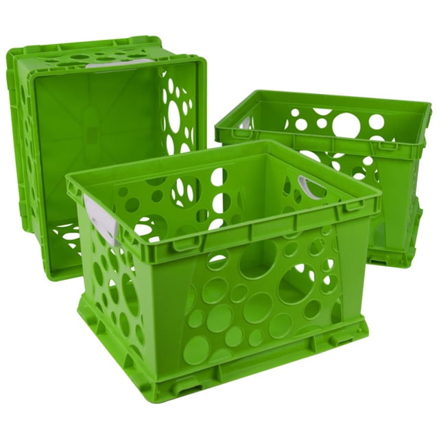 Storex Grande Caisse de Rangement et de Classement avec Poignées Confort, Vert/blanc (Caisse de 3)