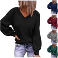 thumbnail image 1 of U.Vomade New Ladies Sweater Fashion Versatile V-Neck Large Size Loose Casual Knit Sweater Solid Color Pullover Sweater, 1 of 3