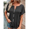thumbnail image 3 of Birdeem Chemise d'Été Unie à Col en V et Boutons pour Femmes, Manches Courtes, 3 of 8