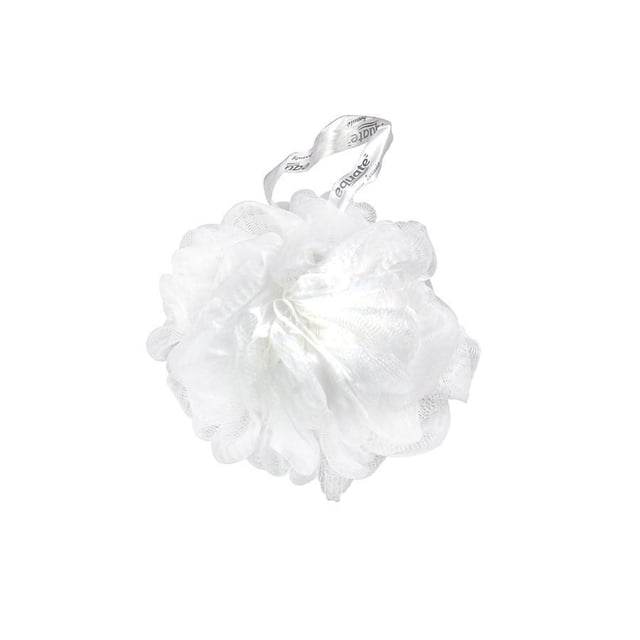 EQUATE BEAUTY POUF 40G Blanc Bain POUF Fait de Maille Blanche avec une Forme Ronde Moelleuse et Texturée et une Boucle de Suspension de Marque, Conçu pour le Nettoyage Quotidien du Corps et Convient à une exfoliation Douce dans les routines de Douche.