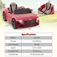thumbnail image 3 of Costway 12V Licensed Bentley Bacalar Kids Electric Ride-on Car with Remote Control Red, 3 of 10