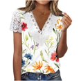 thumbnail image 2 of Chemises Femmes Mode Été Aguichant Pli Imprimé Régulier Femmes Manches Courtes Col en V Bouton Haut Blouses Aguichant pour Femmes Rendez-Vous du Soir en Liquidation, 2 of 5