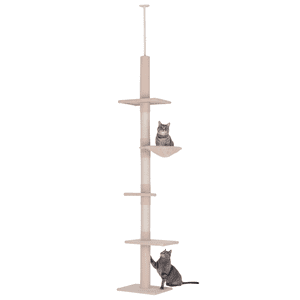 Béige 5-Tier Arbre d'escalade du chat - 8.5ft Centre d'activités Kitty avec poste de Scratching pour le salon & Chambre - Conception de panneaux de particules robustes