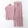thumbnail image 2 of Timegard Ensembles de Pyjamas pour Femmes 2 Pcs Col Montant Mi-Haut T-Shirt à Manches Courtes Pantalon à Jambe Grand Tenues Vêtements de Détente, 2 of 3