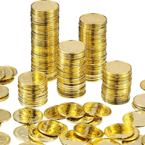 Weloille 50 Pack Plastic Game Tokens, 0.07ft Gold Plated Round Tokens, Smooth Edge Wear Resistant, Board Game Party Decoration Treasure Hunt Prop Accessories