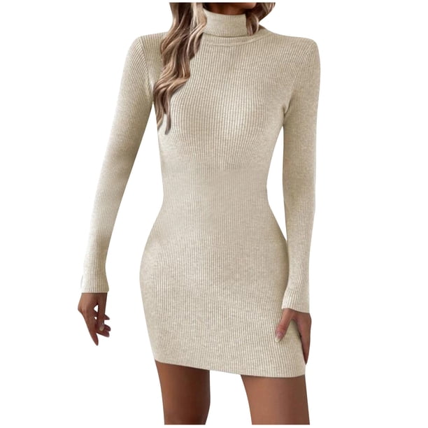 amazon ladies bodycon dresses Long Sleeve Dress Prime Lenpel Women's Bodycon Dresses Elegant Long Sleeve Turtleneck Ribbed dressy skirt