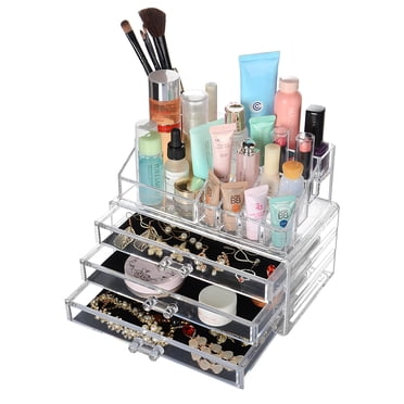 Boîte Organisatrice de Maquillage Cosmétique en Acrylique Détachable, Étui de Rangement Cube à 3 Tiroirs pour Bijoux