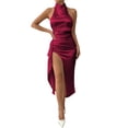 thumbnail image 2 of Mceream Womens Maxi Dress formal Plus Size Sleeveless Halter Ruched Side Slit Backless Elegant Long Dress for Party Wedding Cocktail Wine XS, 2 of 9
