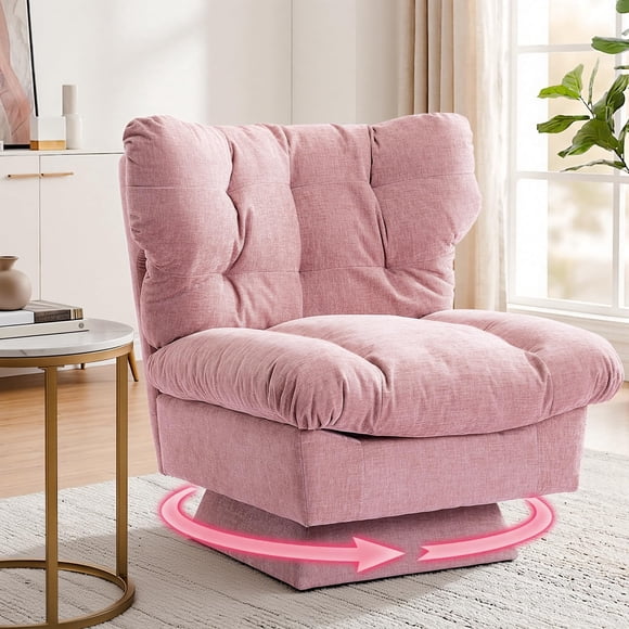 Yiwa 360 Degree Swivel Chenille Chair, Modern Armchair with Thick Tufted Seat for Lounge or Reading Corner