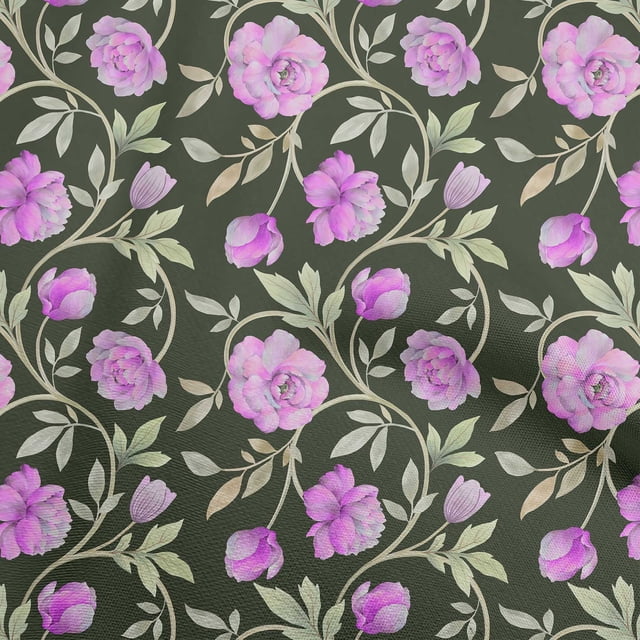oneOone Polyester Spandex Dark Green Fabric Floral Sewing Craft Projects Fabric Prints By Yard 56 Inch Wide