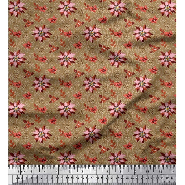 Soimoi Rayon Fabric Damask Design,Leaves & Aster Floral Decor Fabric Printed Yard 56 Inch Wide