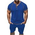 thumbnail image 1 of Birdeem Ensembles pour Hommes Chemise et Shorts Mode Décontractée Couleur Unie Blouses Courtes Col Rond Ensembles, 1 of 10