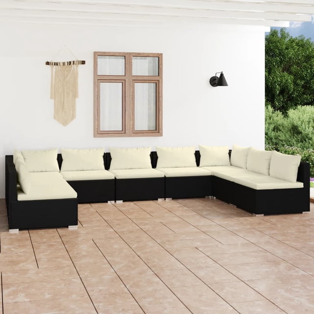 vidaXL 9 Piece Garden Lounge Set with Cushions Poly Rattan Black