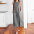 thumbnail image 2 of Fridja Robe Décontractée à Rayures Sans Manches pour Femmes, Col Ras du Cou, en Lin, avec Poche, Longue, 2 of 9