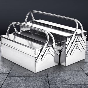 Boîte à outils en métal, pliage portable 5 Boîte à outils en acier inoxydable armoire poitrine avec poignées de transport et trou de verrouillage, Cantilever Toolbox Organizer Boîte de rangement pour le coffre de garage