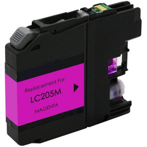 L-ink Compatible LC205 Magenta Ink Cartridge (LC-205) featuring a black plastic cartridge with a magenta label for LC205M, compatible with MFC-J4320DW and similar printers, ISO14001 and ISO9001 certified for crisp, smudge-free printing with a 1200-page yield at 5% coverage.