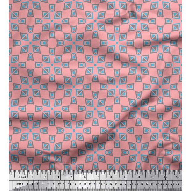 Soimoi Pink Georgette Viscose Fabric Square & Triangle Geometric Printed Craft Fabric by the Yard 42 Inch Wide