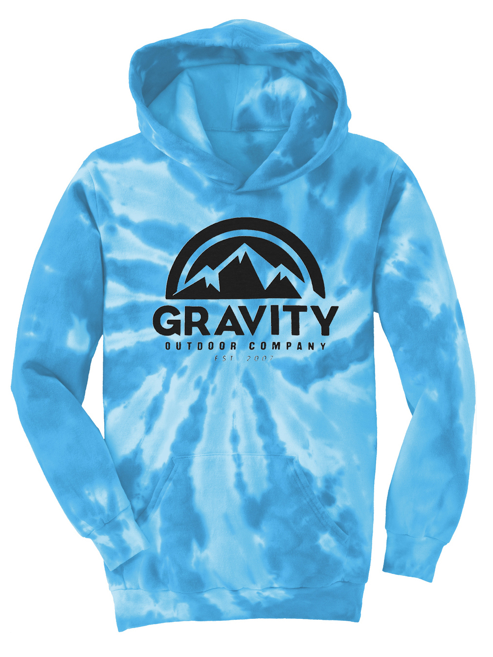GOC Mountain Water-Based Mens Tie-Dye Pullover Hoodie - Turquoise - Small