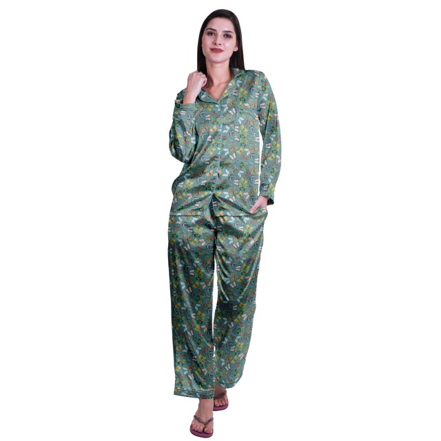 Moomaya Button Down Pajama Set For Women Notch Collar Nightwear Pants Loungewear