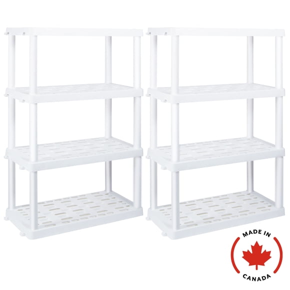 Hyper Tough Plastic Shelving Unit 4-Tier 56"H x 18"D x 37"W 2-Pack White-600 LBS Total Capacity