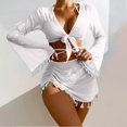 thumbnail image 4 of HKEJIAOI Halter Triangle String Swimsuit Solid Bathing Suits with Tassel Cover-up Set White L, 4 of 9