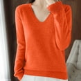 thumbnail image 4 of asjyhkr Tops For Women Long Sleeve Knit Cotton V Neck Sweater Pullover Basic T Shirts Solid Color, 4 of 7