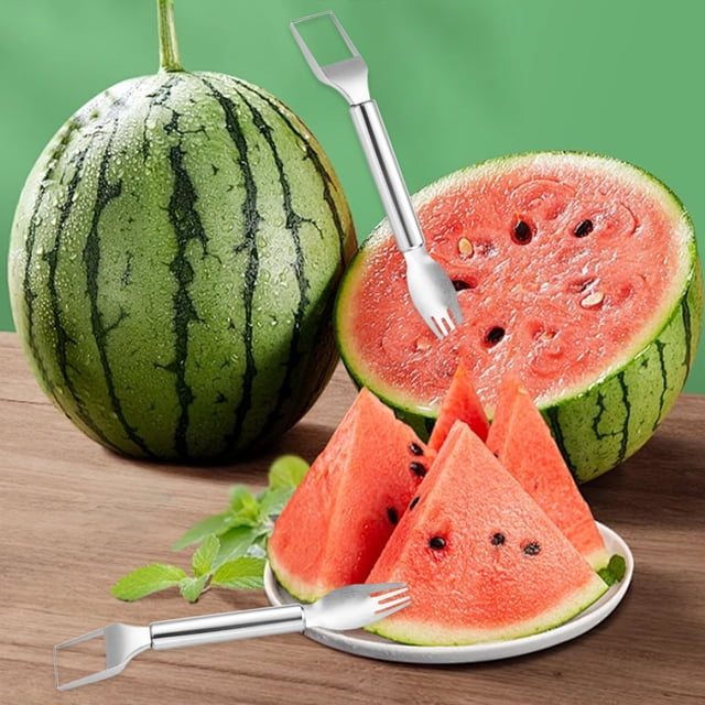 Watermelon Cutter Slicer, 2-in-1 Stainless Steel Fruit Cutter Watermelon Fork Slicer Cutter Slicer Tool Fruit Forks Slicer Knife, Watermelon Cutter Fork Quickly Fruit Forks Slicer for Kitchen