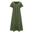 thumbnail image 4 of Yuyuzo Robe Maxi en Coton et Lin pour Femmes à Manches Courtes, Col en V, Longue Robe Décontractée Ample et Fluide avec Poches, 4 of 6