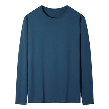 Viluyesy T-Shirt pour Hommes à Manches Longues Chemises pour Hommes Grande Taille Col Rond Hauts Unis Extensibles Doux Décontractés Légers Basique pour Hommes Tee Bleu Foncé L