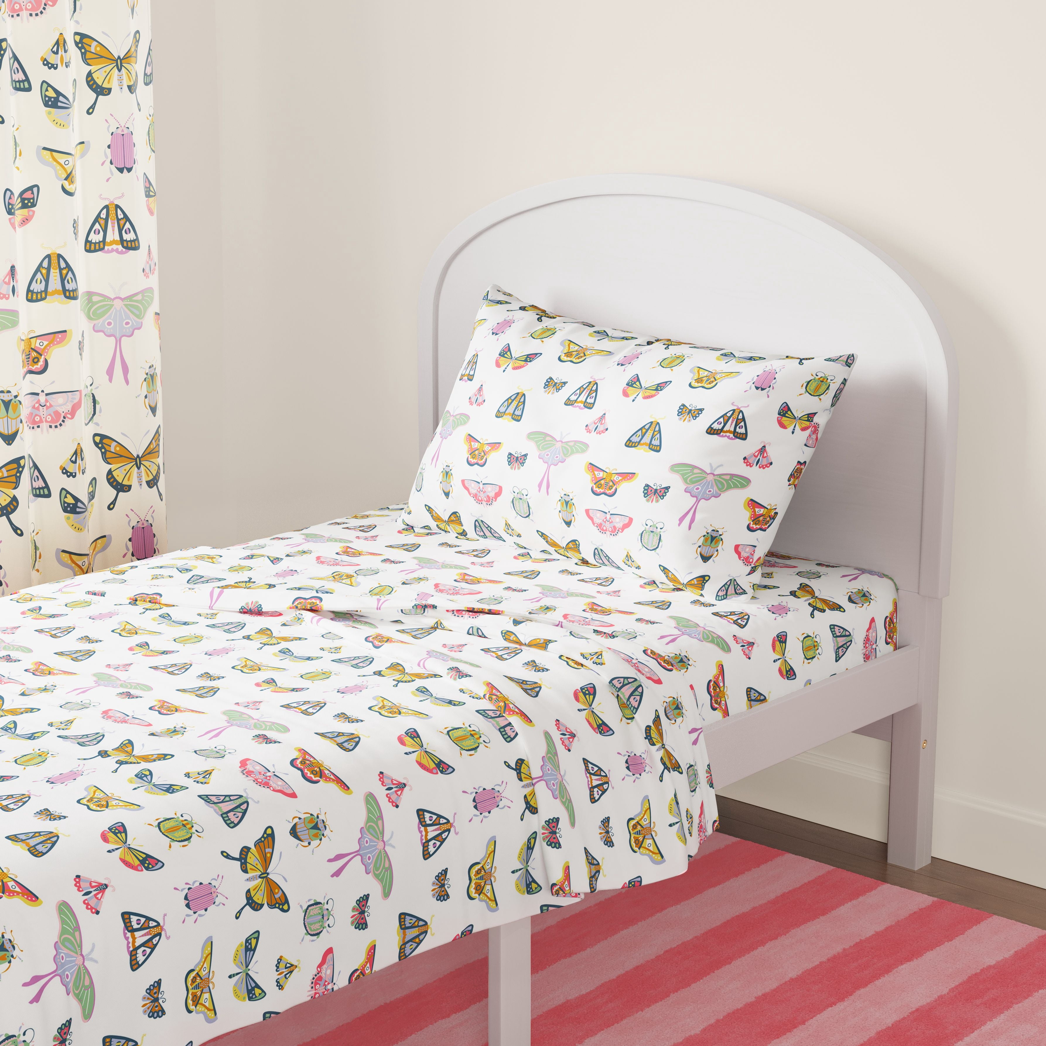 Mainstays Kids Microfiber Bed Sheet Set, Queen, Butterfly, 4 Pieces