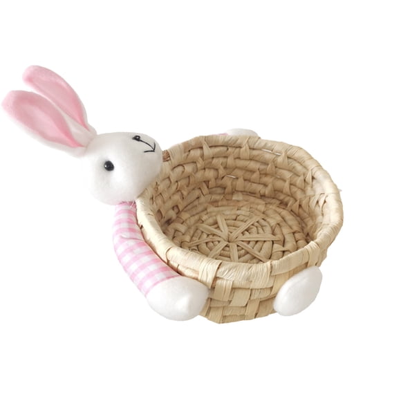 Panier de Pâques en Paille avec Lapin, Panier de Rangement Tressé à la Main pour Bonbons, Collations et Ornements, Accent Décoratif pour la Maison pour Présentation sur Table Ou Étagère