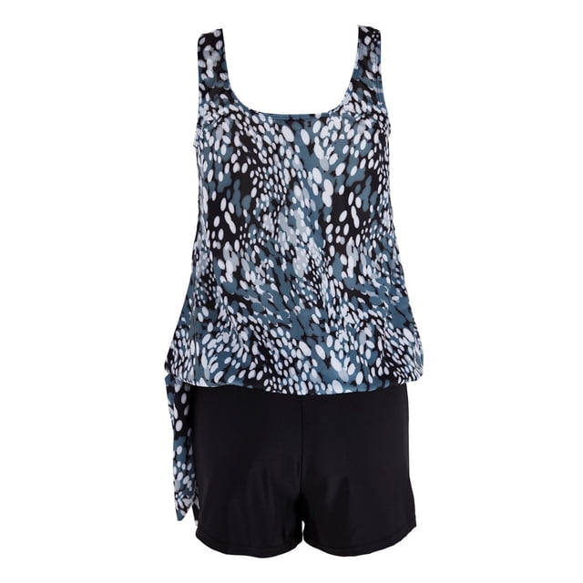 UPPADA Womens Plus Size Two Piece Tankini Swimsuits Twist Front High Waist V Neck Swimwear Floral Tummy Control Modest Bathing Suits with Bottom Womens Swim Top Black ,S