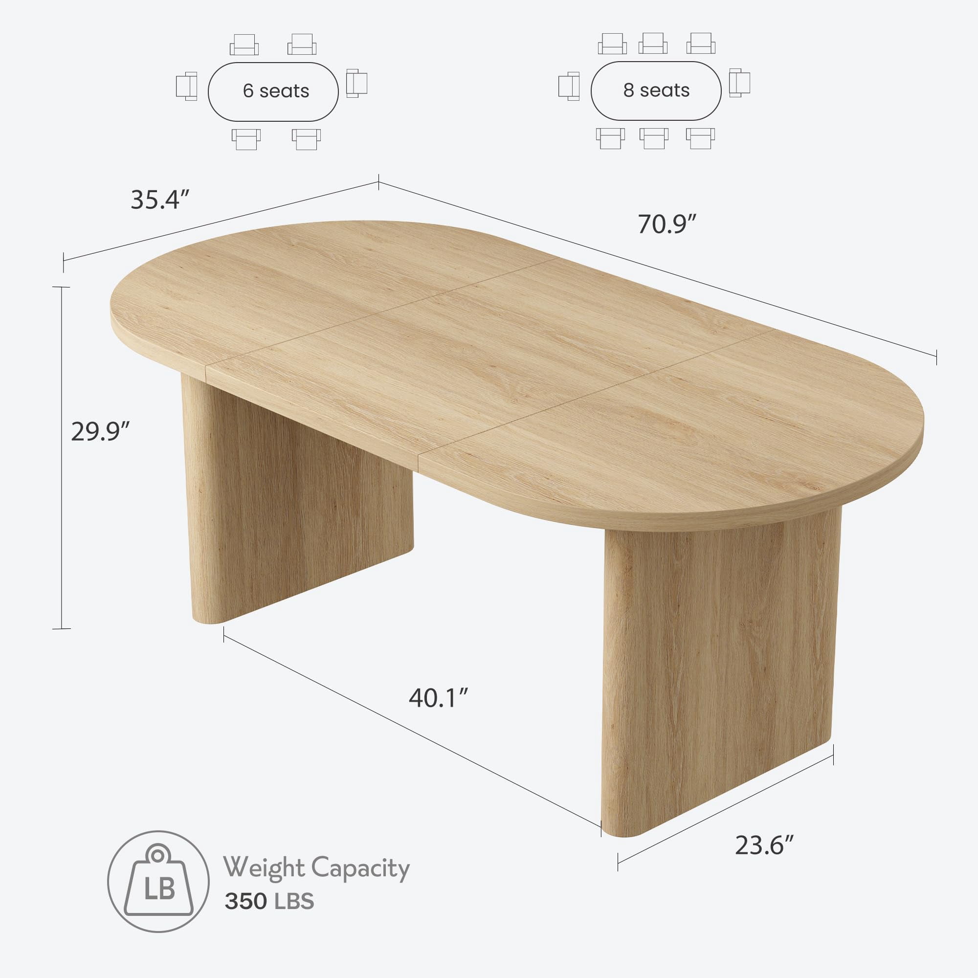 Modern Farmhouse Oval Dining Table for 6-8 – 70.8 Inch – Rustic Oak ...