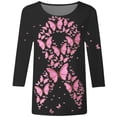 thumbnail image 3 of T-Shirts Élégants pour Femmes à Imprimé Graphique de Sensibilisation au Cancer, Col Rond Décontracté, Manches Trois Quarts, Haut pour Usage Quotidien au Printemps, en Été et en Automne, 3 of 3