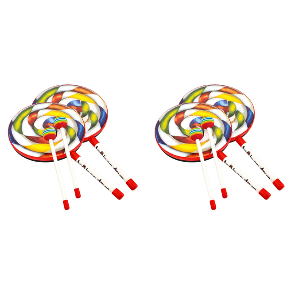 Orff Instruments 4Pack Lollipop Drums 6Inch Dance Props Percussion Instruments Hand Drum Preschool Education Toys,4 x Lollipop Drums 4 x Drum hammer,Multicolor
