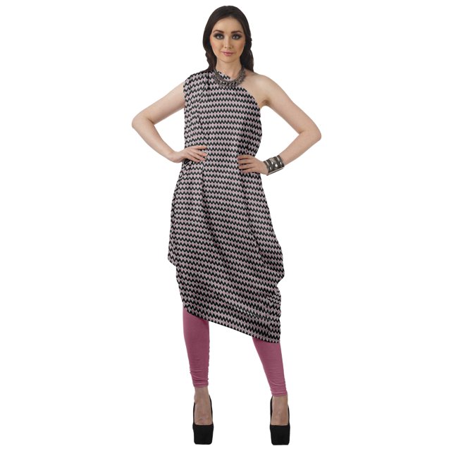 Moomaya Robe Kurti Sans Manches à une Épaule Imprimée pour Femmes, Vêtement de Créateur Boho pour Fête