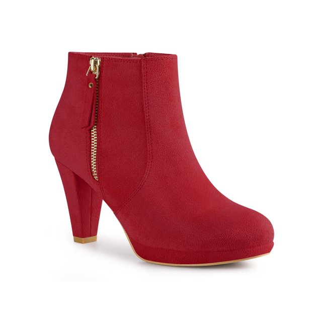 Unique Bargains Bottines à Plateforme à Bout Rond à Talons Épais pour Femme Rouge (Taille 9,5)